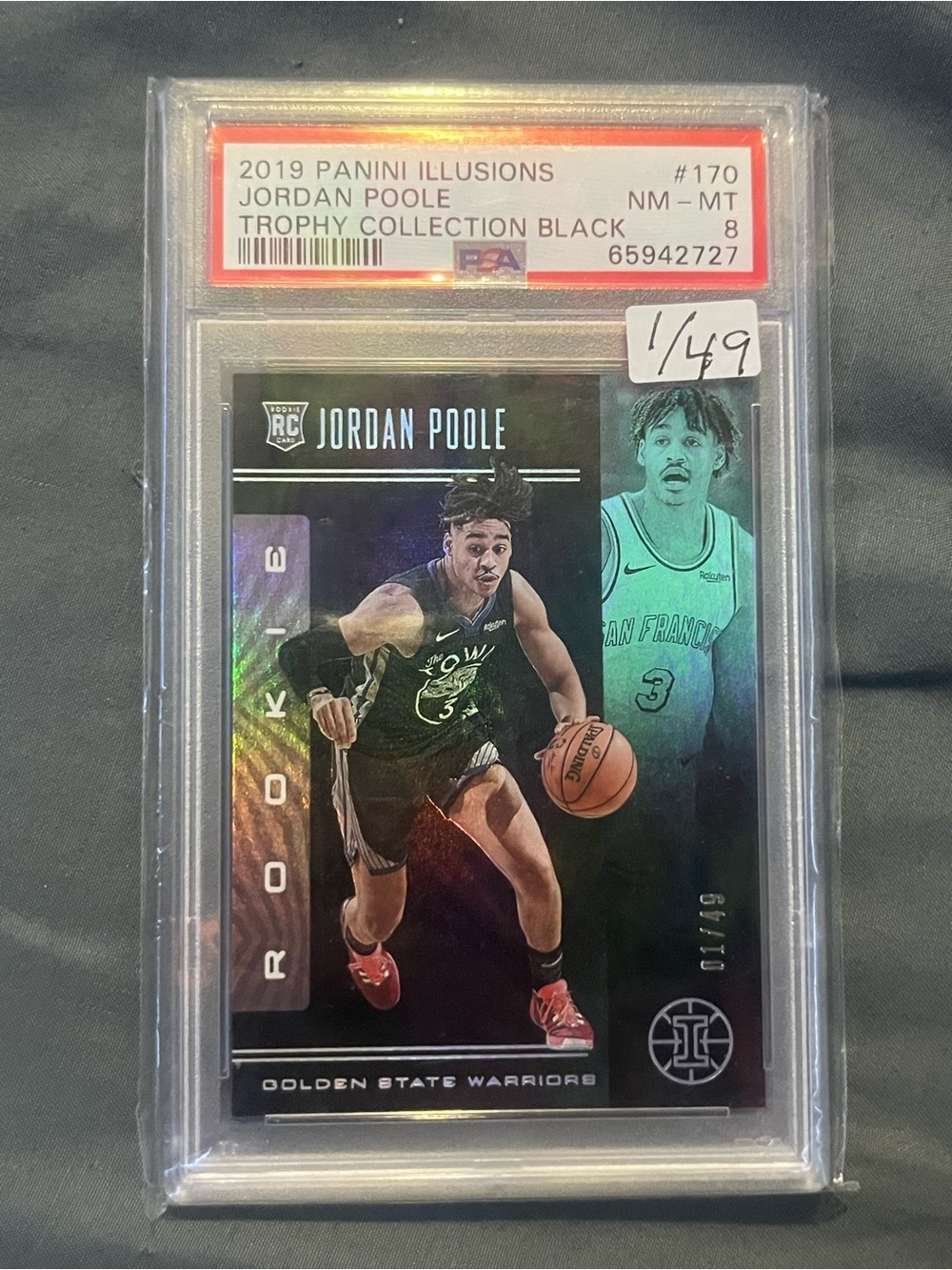 1/49 Floor Numbered 2019 Panini Illusions Jordan Poole Rookie Card Psa - 8